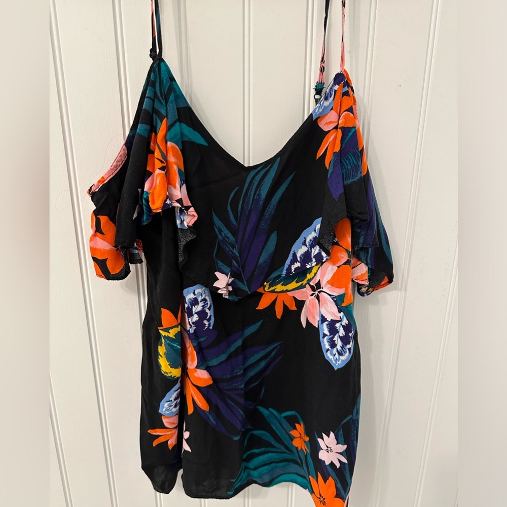 Floral off the shoulder top with spaghetti straps, size S